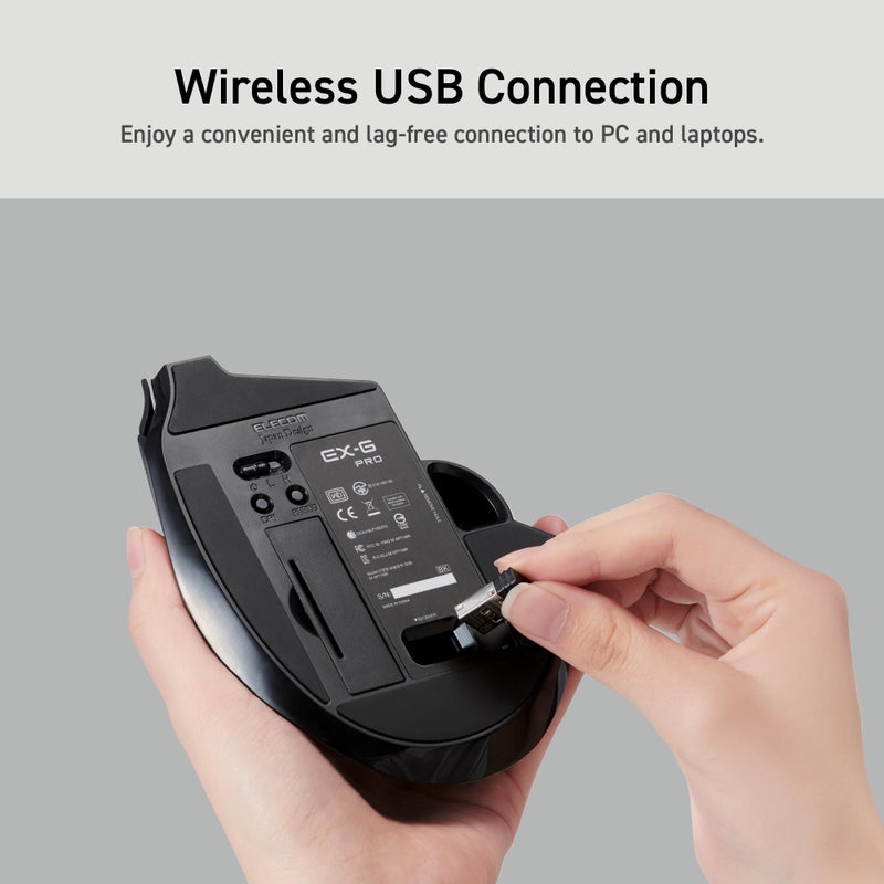 ELECOM Trackball Mouse Wireless, Ergonomic Mouse, 3 Device Connection, Wired (USB), Bluetooth, Track Ball Mouse, Thumb Control, Compatible for PC, Laptop, Mac, Windows, macOS, EX-G Pro (M-XPT1MRXBK) - Image 5